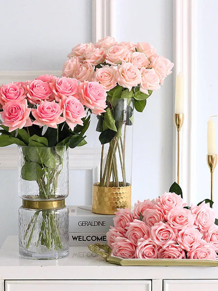 15Pcs/lot High Quality Artificial Flowers Decor Rose Latex Flower Home Decoration Real Touch Rose Wedding Bridal Bouquet Flower