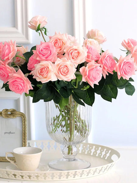 15Pcs/lot High Quality Artificial Flowers Decor Rose Latex Flower Home Decoration Real Touch Rose Wedding Bridal Bouquet Flower