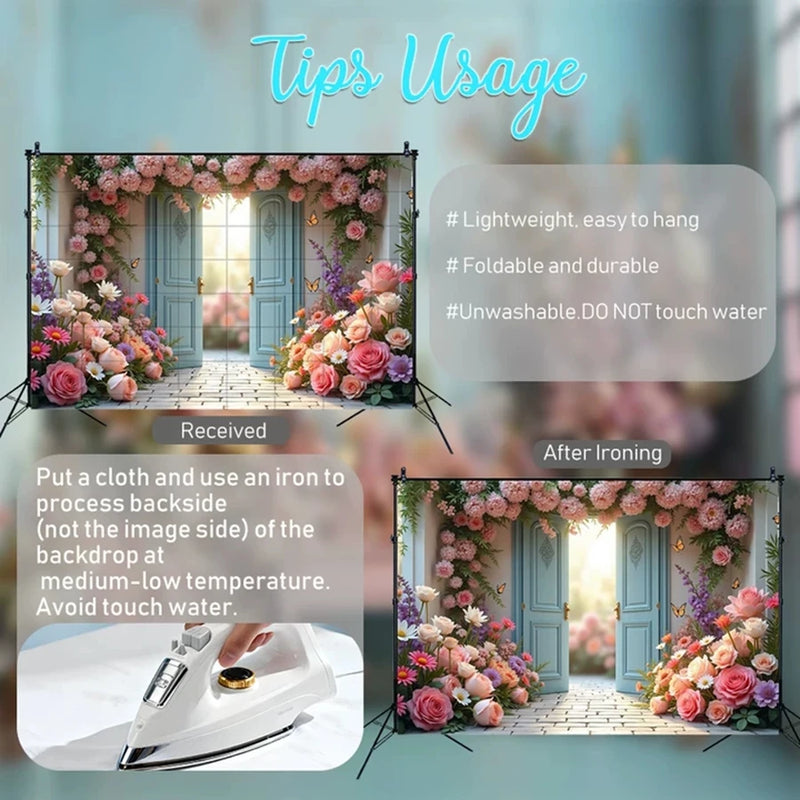 MOON.QG February 14 Decoration Backdrop Red Pink Car Rose Wreath Valentines Day Photo Background Photocall Poster Wallpaper