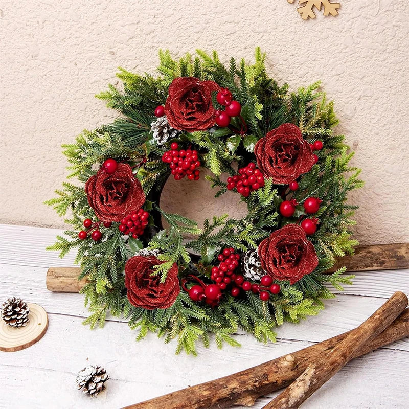 6Pcs 27cm Silk Red Glitter Artificial Rose Flowers Fake Bouquet for Home Room Wedding Decoration Valentines Day Gift Accessories