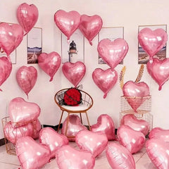 5pcs/10pcs 18-Inch Pink Heart Shaped Aluminum Foil Love Balloon For Valentines Birthday Party Decoration, Wedding Engagement, Fe