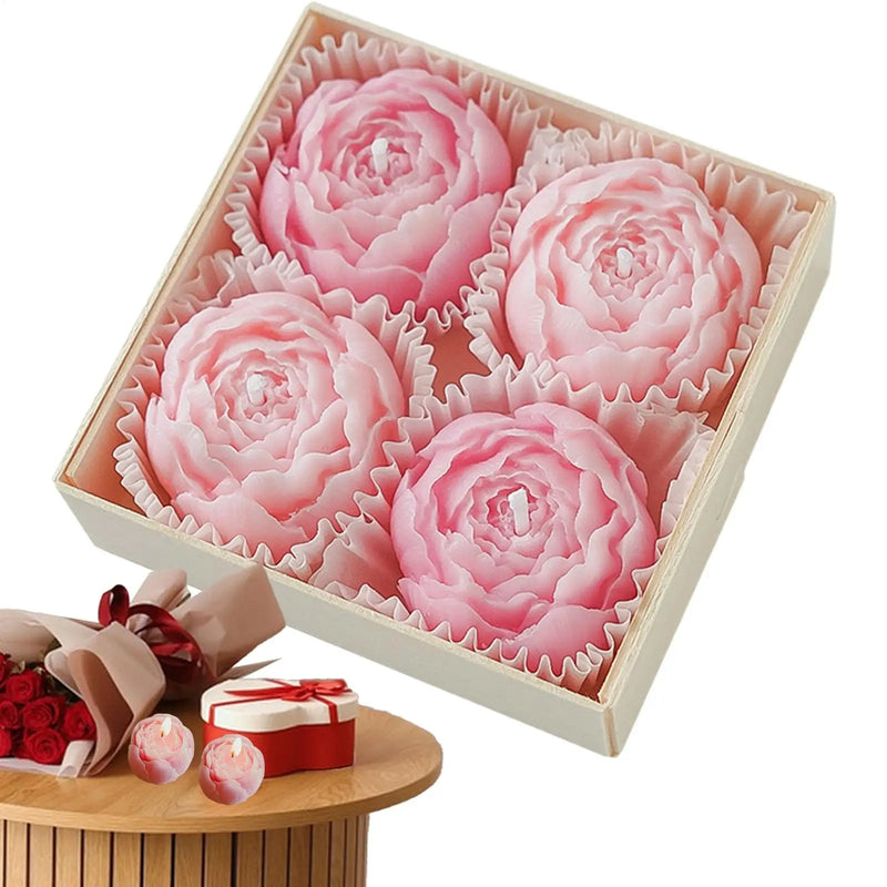 4Pcs Rose Flower Shaped Soy Wax Candle Set Floral Candle Handmade Decorative Candles for Home Decor Birthday Valentines Wedding