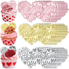 10pcs Romance Acrylic Heart Gold Valentines Cake Topper for Party Decor Supplies Baking Decorating Tool