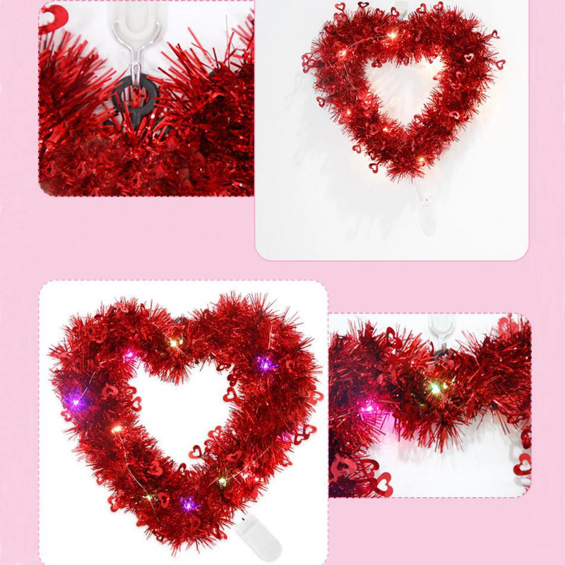 1pc Valentine's Day Hearts Garland with String Light,Romantic Heart-Shaped Wreath for Valentine’s Day Anniversary Wedding Decor