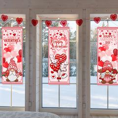 Valentine's Day Decorations Romantic Happy Valentine's Day Stretching Posters 3 Pcs Valentines Day Red and Pink Gnome Sign Backd