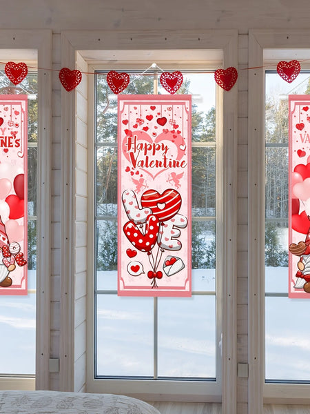 Valentine's Day Decorations Romantic Happy Valentine's Day Stretching Posters 3 Pcs Valentines Day Red and Pink Gnome Sign Backd