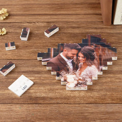 Custom Heart Photo Building Blocks with Stand - Personalized Valentine Gift for Couples, Compatible 4K UV Printed