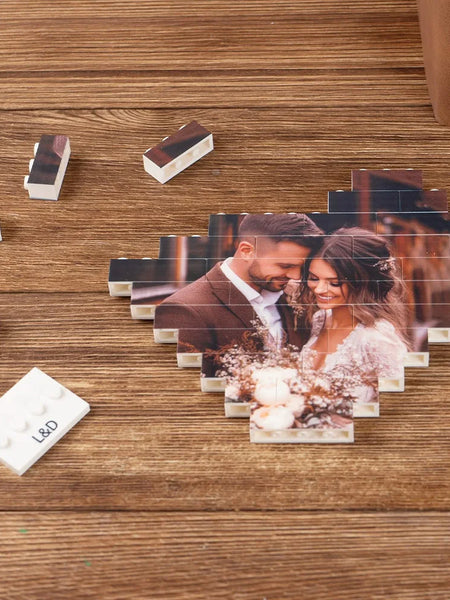 Custom Heart Photo Building Blocks with Stand - Personalized Valentine Gift for Couples, Compatible 4K UV Printed