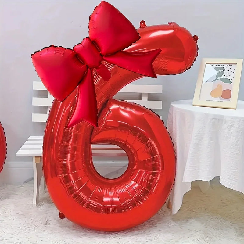 2pcs/set 40inch Red Number number Balloon With Red bowknot Foil Balloons for Birthday Anniversary Valentine's Day Gifts