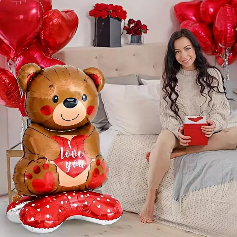 60in Standing Cute Love Teddy Bear-Shaped Balloon for Romantic Valentine's Day Proposal Wedding Birthday Party Decoration