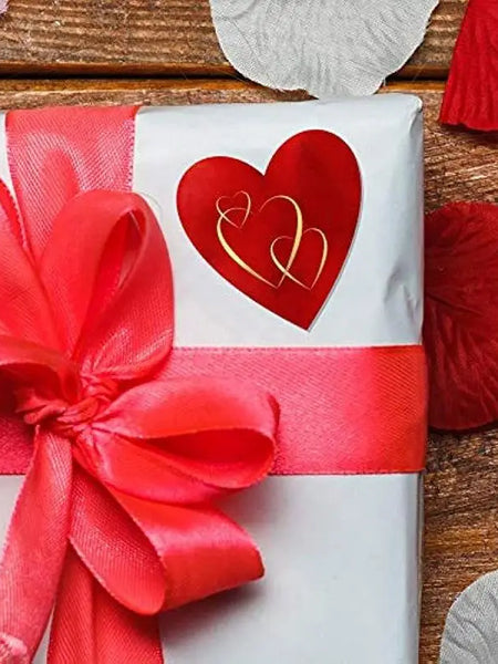 Valentines Red Heart Stickers, Heart Decorative Labels 500 per Roll, Valentine's Day Love Decorations for Wedding, Anniversaries