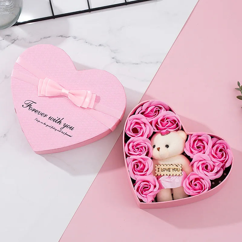 Rose Bear Soap Love Gift Box Romantic Valentines Day Gift Wedding Party Birthday Simulated Flower Room Decoration Home Supplies