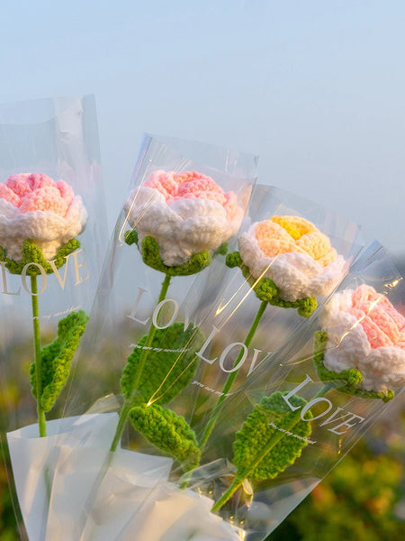 Rose Knitted Flower Creative Crochet Flowers Handwoven Flowers Bouquet Artificial Plant for Wedding Home Party Decor