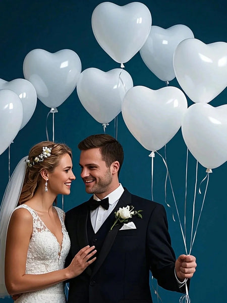 10pcs-100pcs White, Red, Pink, Blue 10-Inch Heart-Shaped Latex Balloons, Suitable For Birthday Party Decor, Valentine's Day Deco