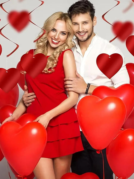 6/12/18/24Pcs Hanging Swirls,Red Love Heart Hanging Garland for Valentine's Day Party Decor Romantic Wedding Photo Prop Supplies