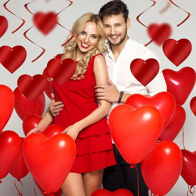 6/12/18/24Pcs Hanging Swirls,Red Love Heart Hanging Garland for Valentine's Day Party Decor Romantic Wedding Photo Prop Supplies