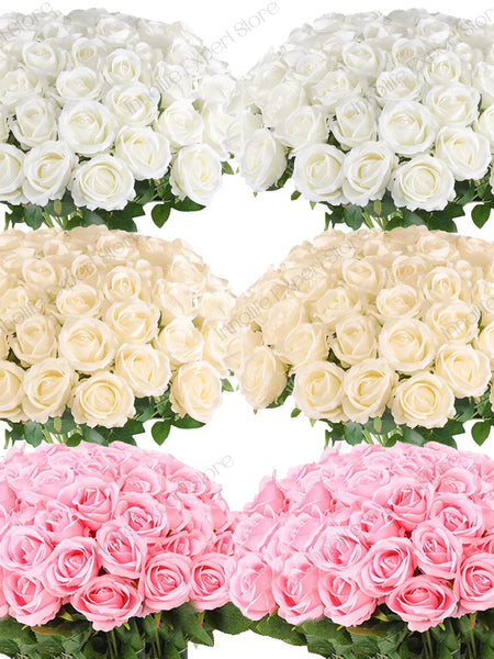 120-500PCS Artificial Rose Flower Velvet White Rose Faux Rose Stems Bulk Wedding Decorations for Party Wedding Birthday