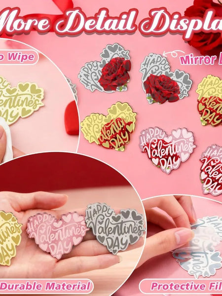 10pcs Romance Acrylic Heart Gold Valentines Cake Topper for Party Decor Supplies Baking Decorating Tool