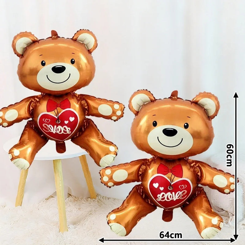 60in Standing Cute Love Teddy Bear-Shaped Balloon for Romantic Valentine's Day Proposal Wedding Birthday Party Decoration