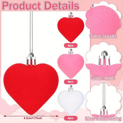 12 velvet heart-shaped hanging decorations, suitable for Valentine's Day tree decoration and wedding anniversary celebrations