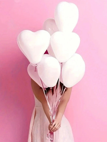 10pcs-100pcs White, Red, Pink, Blue 10-Inch Heart-Shaped Latex Balloons, Suitable For Birthday Party Decor, Valentine's Day Deco