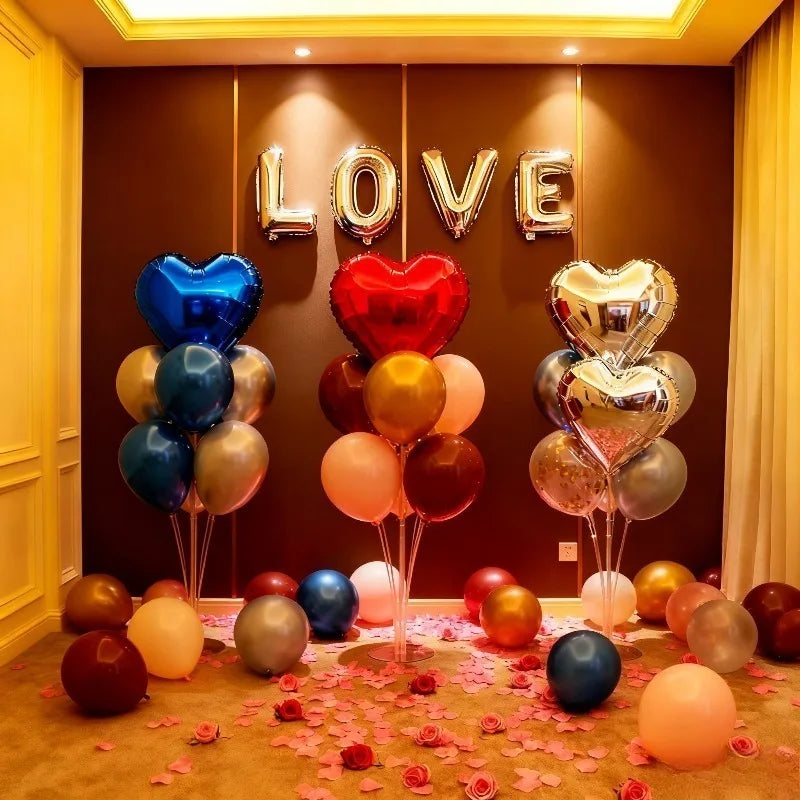 Red Heart Balloon Stand Kit with Base and Rod for Valentine’s Day Anniversary Wedding Party Mother’s Day Decor and Decoration