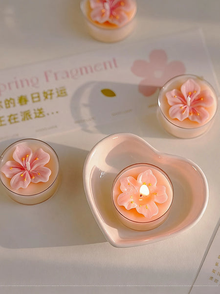4 Pcs/Box Pink Peach Blossom Scented Candles,Valentines Decor,Room Decor,Gifts For Women Valentine's Day Wedding Favors