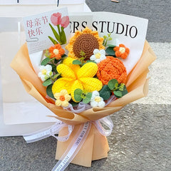 Knitted Flower Bouquet Handmade Crochet Flower Bouquet Mother's Day Gift Finished Hand-woven Flower Birthday Valentines Day Gift