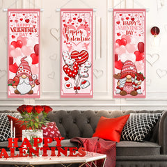 Valentine's Day Decorations Romantic Happy Valentine's Day Stretching Posters 3 Pcs Valentines Day Red and Pink Gnome Sign Backd