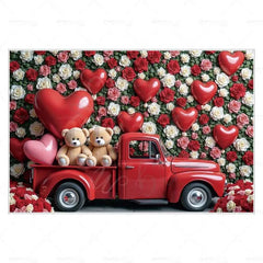 MOON.QG February 14 Decoration Backdrop Red Pink Car Rose Wreath Valentines Day Photo Background Photocall Poster Wallpaper