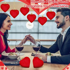 12 velvet heart-shaped hanging decorations, suitable for Valentine's Day tree decoration and wedding anniversary celebrations
