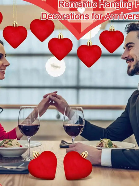 12 velvet heart-shaped hanging decorations, suitable for Valentine's Day tree decoration and wedding anniversary celebrations