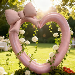 Pink hollow heart-shaped aluminum foil balloons and bow balloons, used for birthday parties, Valentine's Day, shower decorations