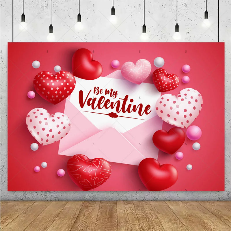 Balloon Red Love Heart Rose Background Happy Valentine's Day Backdrop Supplies Valentine's Day Party Decoration Photo Shoot Prop