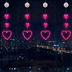 Valentines Day Decor Window Led Lights Decorations with Timer Hanging Red Lighted Heart Shaped Silhouette Sucker