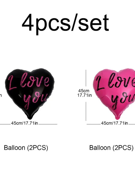Hot Pink Black Heart Balloons,18 Inch I LOVE YOU Valentines Day Balloos for Wedding Engagement Bridal Shower Birthday Decoration