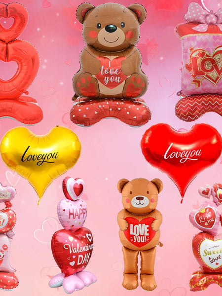 1pc Base Stand Happy Valentine's Day Heart to Heart Balloons Love Heart Bear Balloon wedding Valentine's Day Decorations