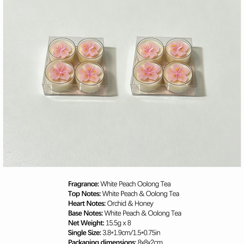 4 Pcs/Box Pink Peach Blossom Scented Candles,Valentines Decor,Room Decor,Gifts For Women Valentine's Day Wedding Favors