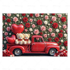 MOON.QG February 14 Decoration Backdrop Red Pink Car Rose Wreath Valentines Day Photo Background Photocall Poster Wallpaper