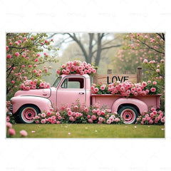 MOON.QG February 14 Decoration Backdrop Red Pink Car Rose Wreath Valentines Day Photo Background Photocall Poster Wallpaper