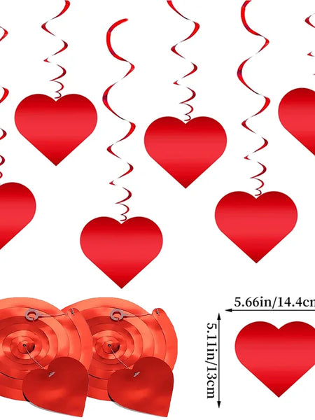 6/12/18/24Pcs Hanging Swirls,Red Love Heart Hanging Garland for Valentine's Day Party Decor Romantic Wedding Photo Prop Supplies