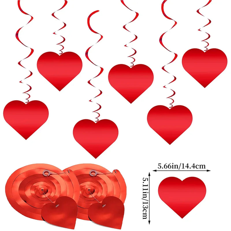 6/12/18/24Pcs Hanging Swirls,Red Love Heart Hanging Garland for Valentine's Day Party Decor Romantic Wedding Photo Prop Supplies