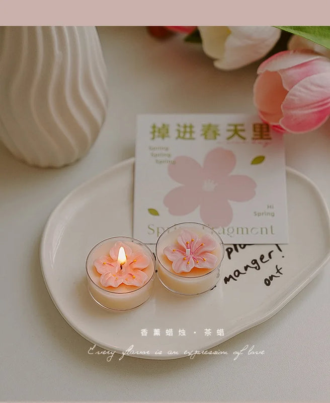 4 Pcs/Box Pink Peach Blossom Scented Candles,Valentines Decor,Room Decor,Gifts For Women Valentine's Day Wedding Favors