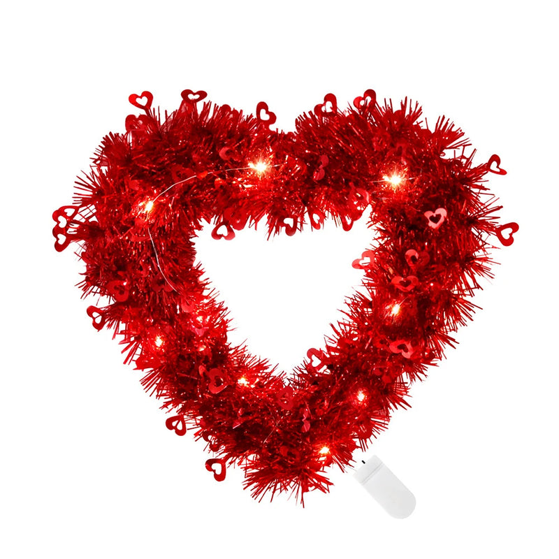 1pc Valentine's Day Hearts Garland with String Light,Romantic Heart-Shaped Wreath for Valentine’s Day Anniversary Wedding Decor