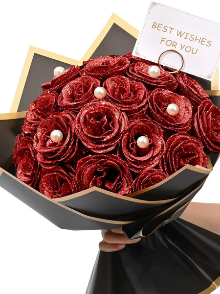 12/24pcs Red Glitter Roses Bouquet DIY Gift Set Everlasting Shiny Artificial Rose for Valentines  Anniversary Engagement Wedding