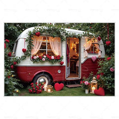 MOON.QG February 14 Decoration Backdrop Red Pink Car Rose Wreath Valentines Day Photo Background Photocall Poster Wallpaper