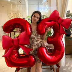 2pcs/set 40inch Red Number number Balloon With Red bowknot Foil Balloons for Birthday Anniversary Valentine's Day Gifts