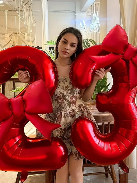 2pcs/set 40inch Red Number number Balloon With Red bowknot Foil Balloons for Birthday Anniversary Valentine's Day Gifts