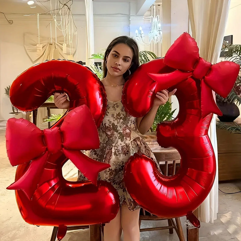 2pcs/set 40inch Red Number number Balloon With Red bowknot Foil Balloons for Birthday Anniversary Valentine's Day Gifts