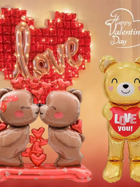 60in Standing Cute Love Teddy Bear-Shaped Balloon for Romantic Valentine's Day Proposal Wedding Birthday Party Decoration
